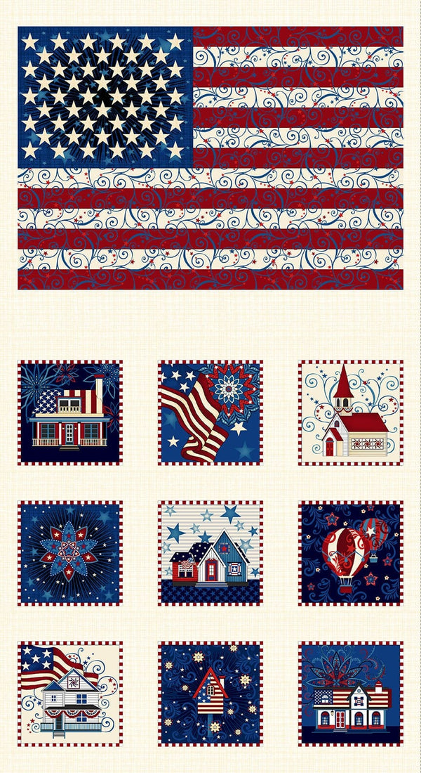 Liberty Hill Flag Panel - Priced by the Panel - Liberty Hill by Color Principal for Henry Glass - 3195P-44 Cream