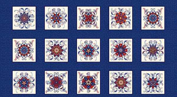 Liberty Hill Small Block Panel - Priced by the Panel - Liberty Hill by Color Principal for Henry Glass - 3196-77 Navy