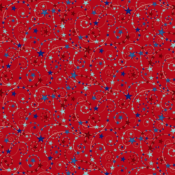 Liberty Hill Swirling Stars Red - Priced by the 1/2 Yard - Liberty Hill by Color Principal for Henry Glass - 3190-88 Red