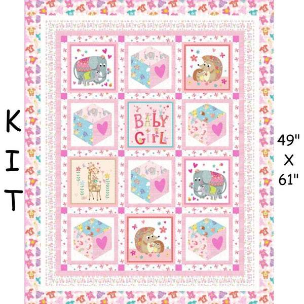 Gender Reveal Baby Girl Quilt KIT - 49.5” x 60.75” - Baby Love Fabric by Michael Miller Fabrics
