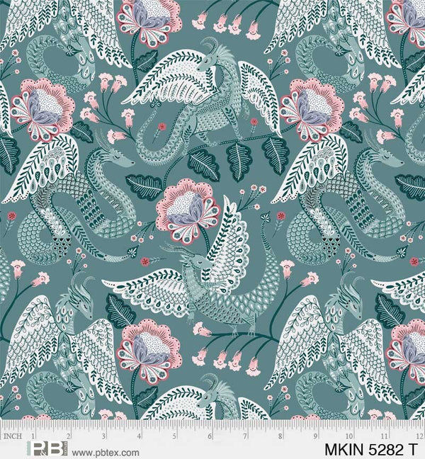 Mystical Kingdom Dragons on Teal - Priced by the Half Yard/Cut Continuous - Mystical Kingdom by P&B Textiles - MKIN 5282 T