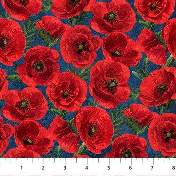 Poppies Stars and Stripes 12 - Priced by the Half Yard/Cut Continuous - Linda Ludovico for Northcott Fabrics - 27012-49