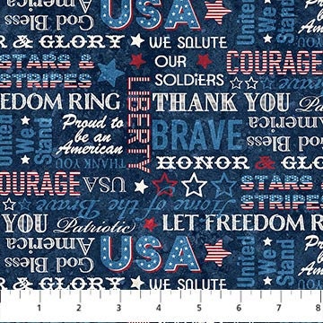 Patriotic Words Stars and Stripes 12 - Priced by the Half Yard/Cut Continuous - Linda Ludovico for Northcott Fabrics - 27014-49