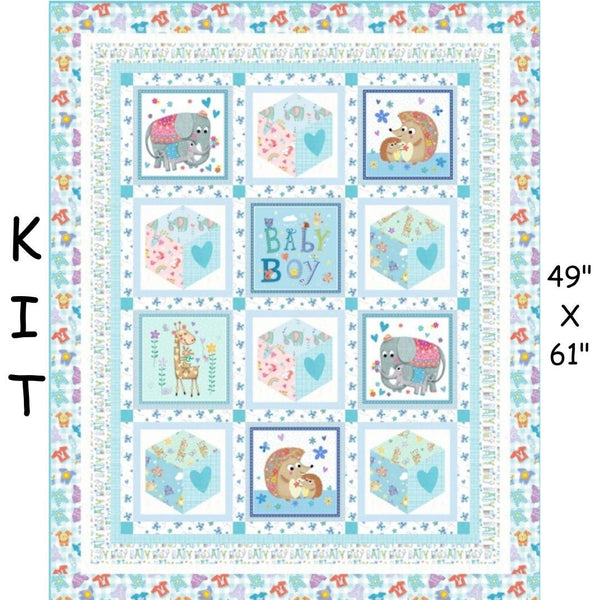 Gender Reveal Baby Boy Quilt KIT - 49.5” x 60.75” - Baby Love Fabric by Michael Miller Fabrics