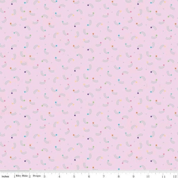 Unicorn Kingdom SHOOTING STARS in Pink Sparkle - Shawn Wallace for Riley Blake Designs - Unicorn Fabric - Castle Fabric -  SC10473-PINK