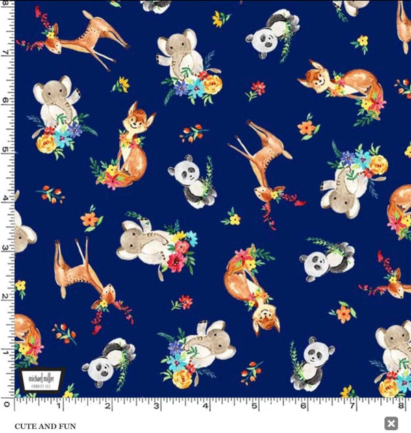 Cute and Fun Navy - Everyone is Invited - Michael Miller - Floral Fabric- Fabric By The Yard - 100% Cotton - DCX9801-NAVY-D
