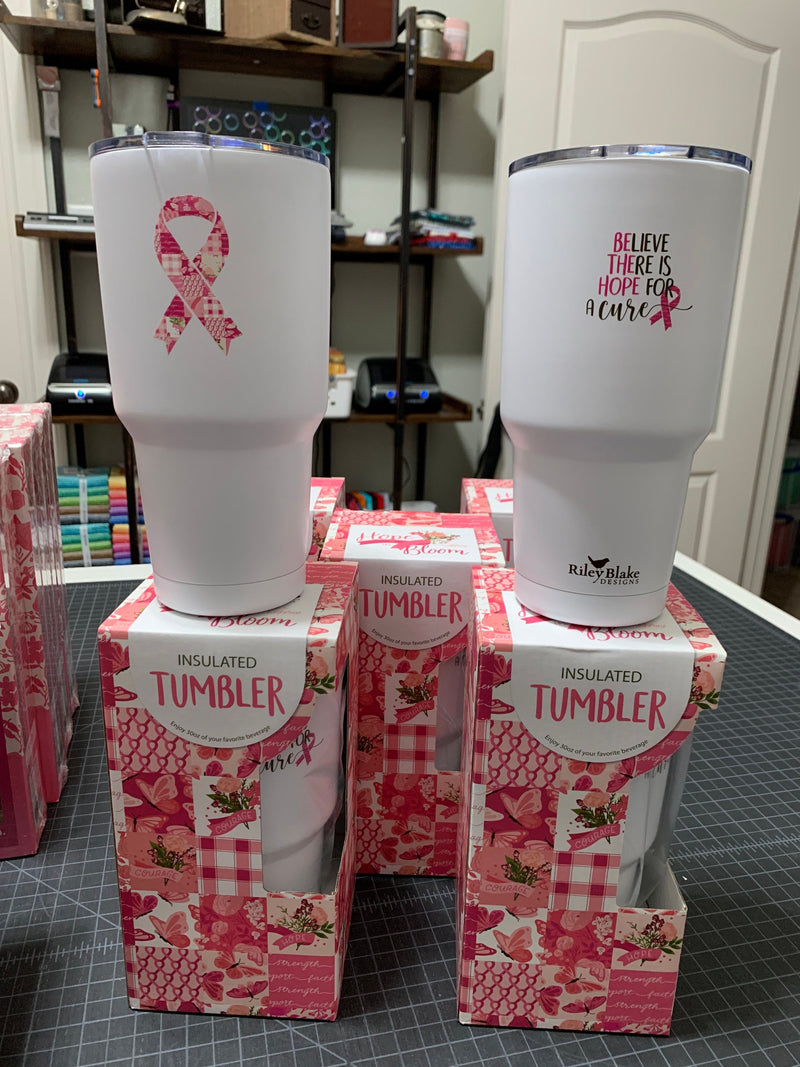 Hope in Bloom 30 oz Tumbler - Breast Cancer Cup - Pink Ribbon Gift - Riley Blake Designs