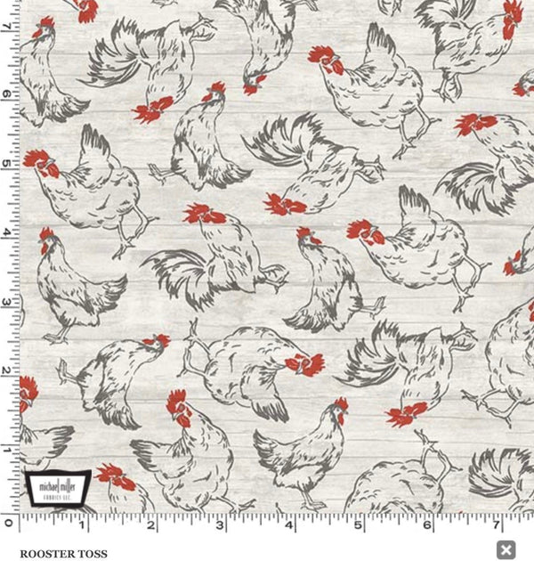 Rooster Toss Cream - Life is Better on the Farm - Fabric by the Yard - Michael Miller Fabrics - CX9965-CREM-D