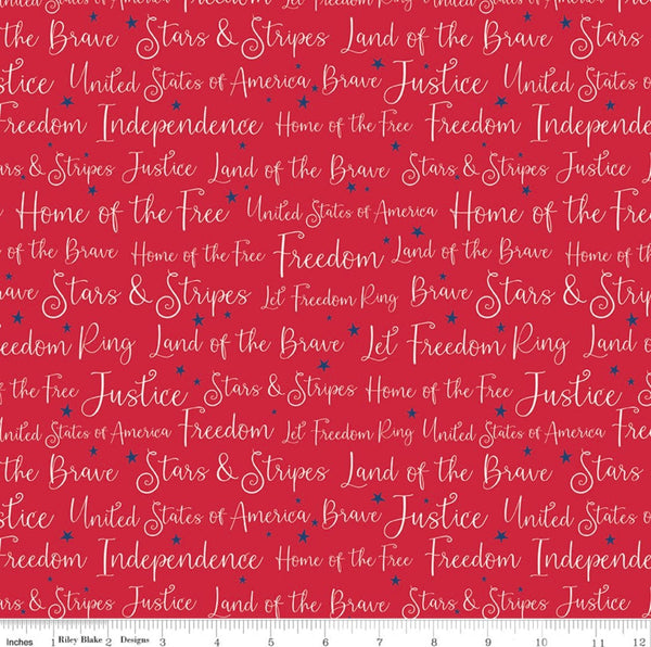 Land of the Brave Words Red - by My Mind’s Eye - 100% Cotton - C13144-RED