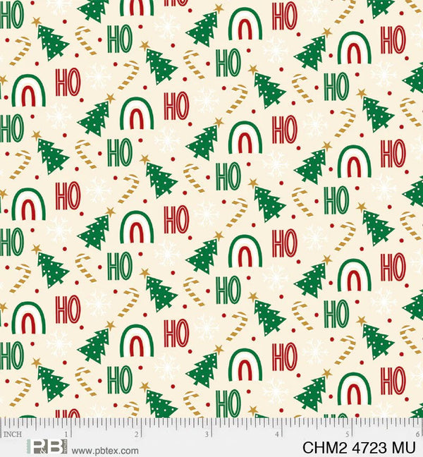 Christmas Miniatures II Ho Ho Ho Ecru/Multi - 100% Cotton - P&B Textiles - Christmas fabric - 04722