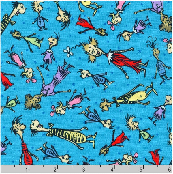 Grinch Characters Blue - Sold by the Half Yard - Licensed Dr. Seuss - 100% Quilting Cotton - Robert Kaufman - ADED-21777-223