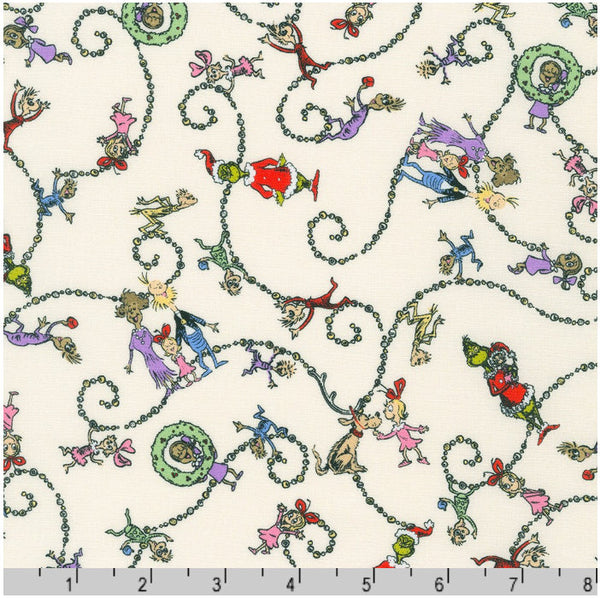 Grinch Characters Scroll Cream - Sold by the Half Yard - Licensed Dr. Seuss - 100% Quilting Cotton - Robert Kaufman - ADED-21778-223