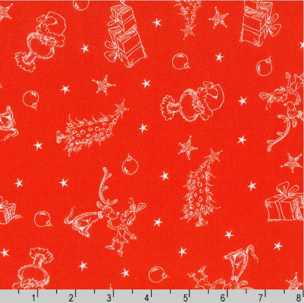 Grinch Tonal Red - Sold by the Half Yard - Licensed Dr. Seuss - 100% Quilting Cotton - Robert Kaufman - ADED-21780-223
