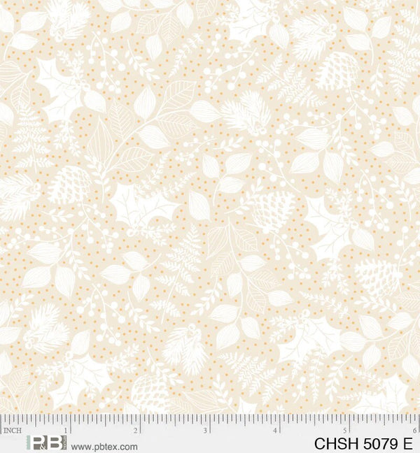 Christmas Greenery Ecru - Christmas Shimmer - 100% Cotton - P&B Textiles - CHSH 5079E