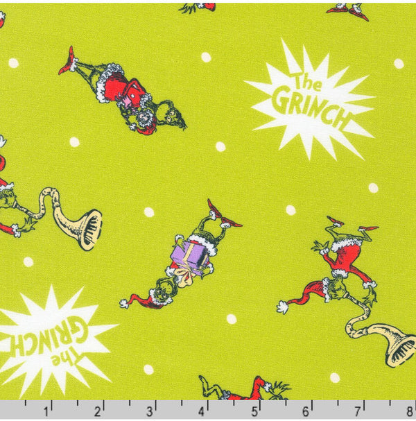 The Grinch Green - Sold by the Half Yard - Licensed Dr. Seuss - 100% Quilting Cotton - Robert Kaufman - ADED-21776-223