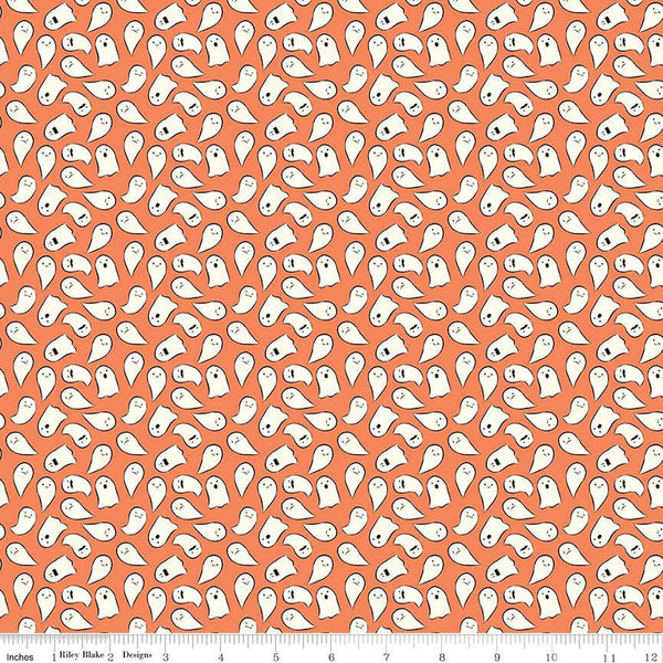 Spooky Schoolhouse Ghosts Orange - Melissa Mortenson for Riley Blake Designs - 100% Cotton - C13205-Orange