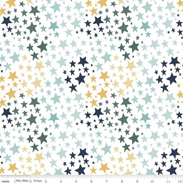 It's a Boy Stars on White Flannel - Sold by the Half Yard - Double Brushed 2-ply Flannel - Echo Park Paper Co - F13904-WHITE