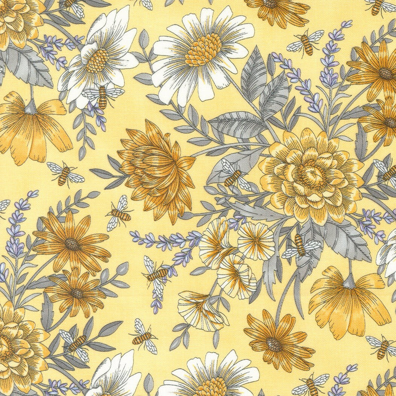 Floral Allover with Honeybees on Honey - Sold by the Half Yard - Honey and Lavender by Deb Strain for Moda Fabrics - 56083 12
