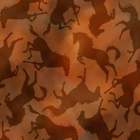 Horse Silhouettes Rust - Sold by the Half Yard - Wild Horses by Carol Cavalaris for QT Fabrics - 29773 A