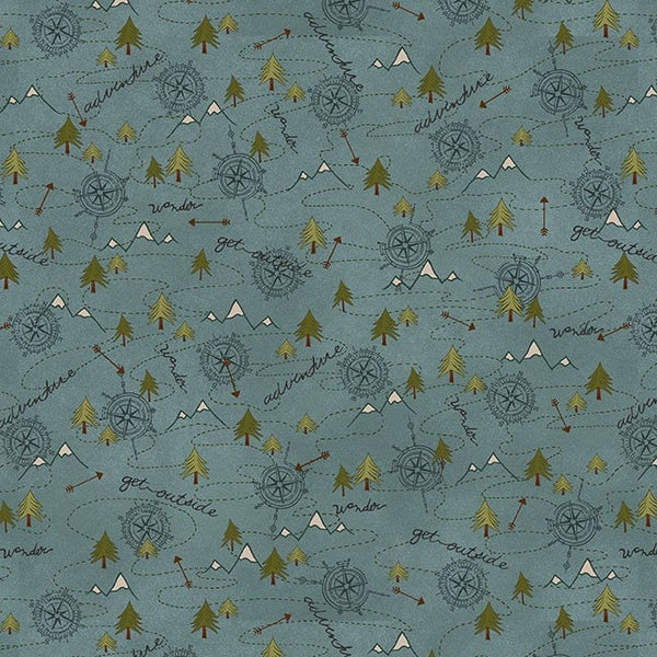 Mountain Trail Mixed Media Flannel Teal - Priced by the Half Yard - The Mountains are Calling - Janet Nesbitt - Henry Glass - F-3138-76 Teal