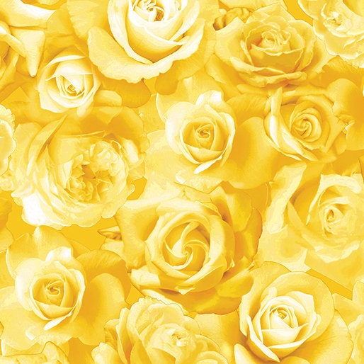 Yellow Roses in Bloom - Priced by the Half Yard - Flowers of Friendship - Kanvas Studio - 14510-33