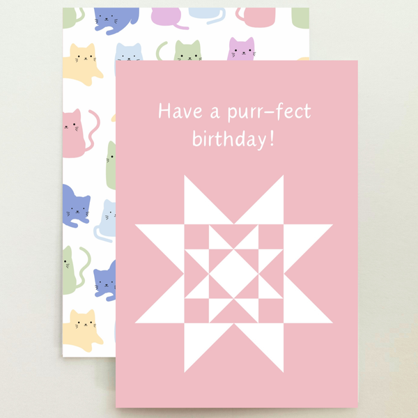 Quilt Star Cats Birthday Card