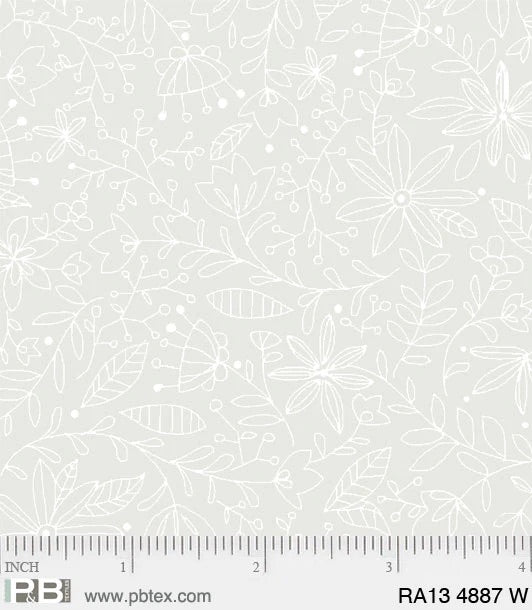 Spring Flowers White on White - Ramblings 13 P&B Textiles - 100% Cotton