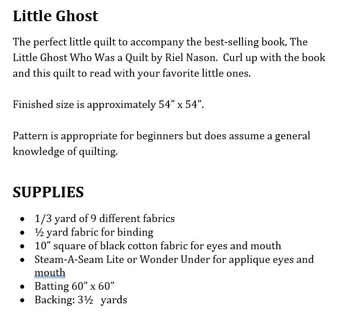 Little Ghost Quilt Pattern - 54" x 54"