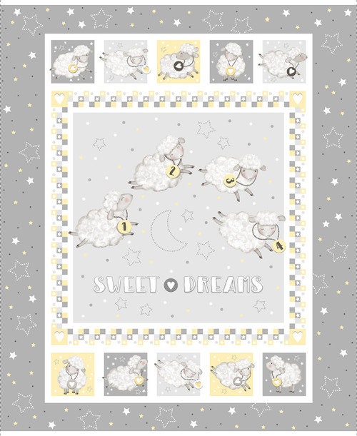 Sweet Dreams Sheep Panel 36" x 44" - Sweet Dreams by Victoria Hutto for Studio E Designs - 6326P-49 Gray