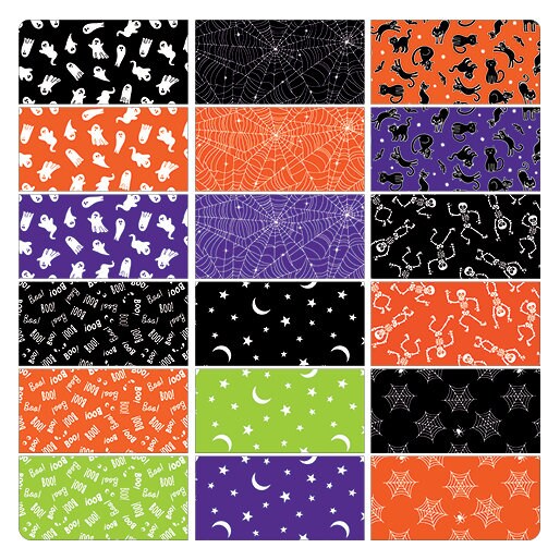 Black & Boo Fat Quarter Bundle - 18 pcs - Benartex Fabrics - FQBOOPK