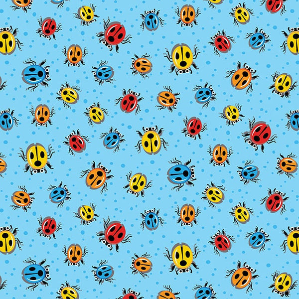 Ladybugs Light Blue - Priced by the 1/2 Yard - Bug, Bug, Bug - Tim Read for Henry Glass Fabrics - 3255-17