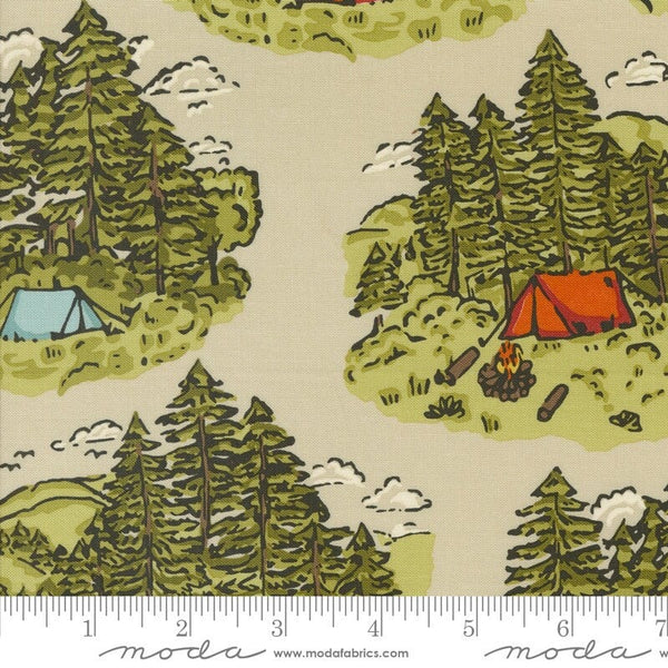Vintage Camping Landscape Sand - Priced by the Half Yard - The Great Outdoors by Stacey Iest Hsu for Moda Fabrics - 20880 12