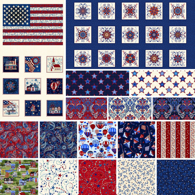 Liberty Hill Small Block Panel - Priced by the Panel - Liberty Hill by Color Principal for Henry Glass - 3196-77 Navy