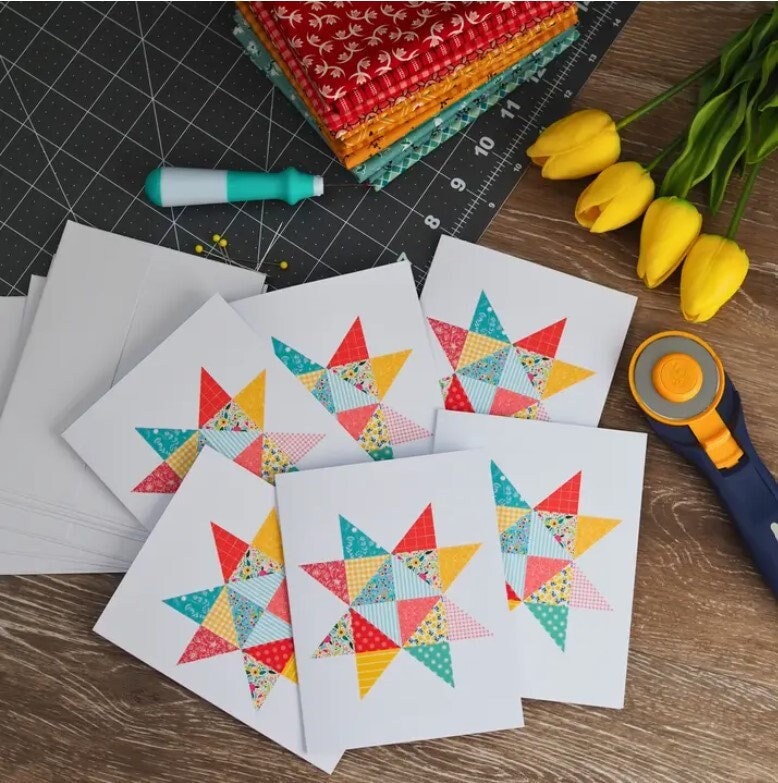 Quilt Star Notecard Set - Boxed set of 6 - Grace & Piece Co. - NCPAT001B