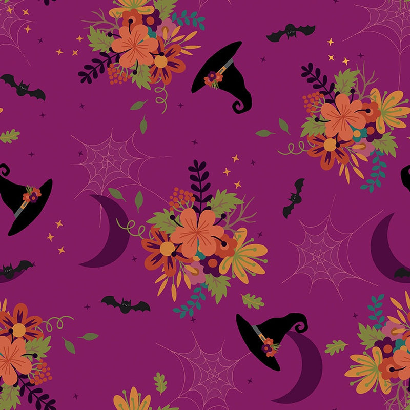 Little Witch Main Print in Magenta - Priced by the Half Yard/Cut Continuous - Jennifer Long for Riley Blake Designs - C14560-MAGENTA