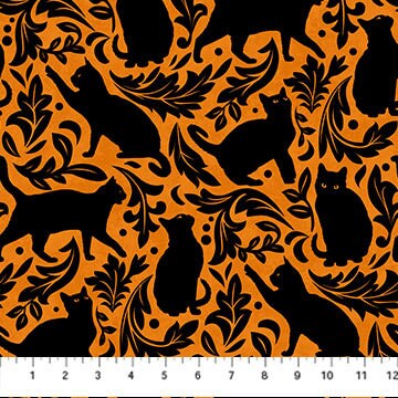 Hallow's Eve Cat Damask Orange - Priced by the Half Yard/Cut Continuous - Cerrito Creek for Northcott Fabrics - 27088-54