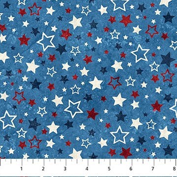 Multicolor Stars on Blue - Stars and Stripes 12 - Priced by the Half Yard/Cut Continuous - Linda Ludovico for Northcott Fabrics - 27015-44