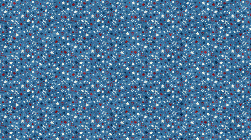 Multicolor Stars on Blue - Stars and Stripes 12 - Priced by the Half Yard/Cut Continuous - Linda Ludovico for Northcott Fabrics - 27015-44