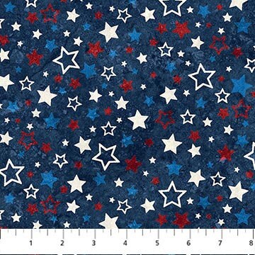 Multicolor Stars on Navy - Stars and Stripes 12 - Priced by the Half Yard/Cut Continuous - Linda Ludovico for Northcott Fabrics - 27015-49