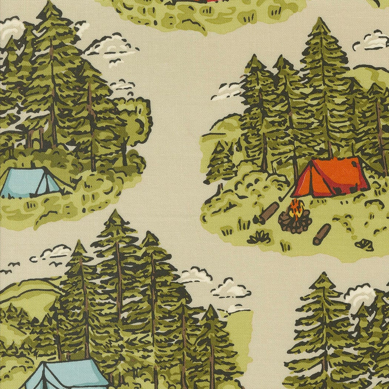 Vintage Camping Landscape Sand - Priced by the Half Yard - The Great Outdoors by Stacey Iest Hsu for Moda Fabrics - 20880 12