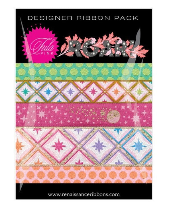 Tula Pink Roar! in Blush Ribbon Pack - Renaissance Ribbons - 5 Pcs - Renaissance Ribbons - SKU:DP-103 Roar Blush