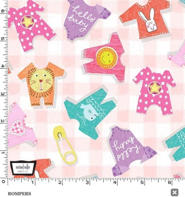 Baby Rompers Pink - Priced by the Half Yard/Cut Continuous - Baby Love by Tracy Cottingham for Michael Miller Fabrics - DC11586-PINK