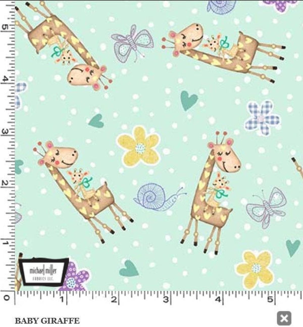 Baby Giraffe Mint - Priced by the Half Yard/Cut Continuous - Baby Love by Tracy Cottingham for Michael Miller Fabrics - DC11594-BEIG