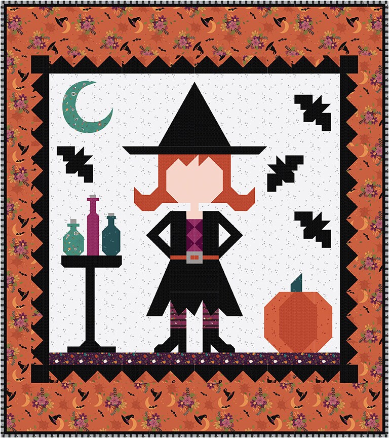 Little Witch Sitting on a Gate in Magenta - Priced by the Half Yard/Cut Continuous - Jennifer Long for Riley Blake Designs - C14564-MAGENTA