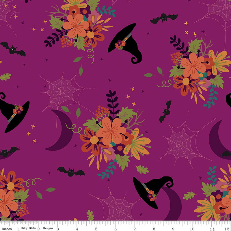 Little Witch Main Print in Magenta - Priced by the Half Yard/Cut Continuous - Jennifer Long for Riley Blake Designs - C14560-MAGENTA