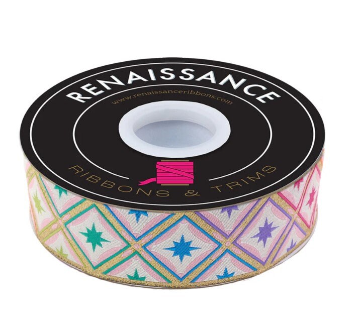 Stargazer in Metallic Mint - 1.5" width - Tula Pink Roar! - Priced by the Yard/Cut Continuous Renaissance Ribbons - SKU: TK-112/38mm Col 1