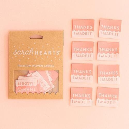 Thanks I Made It (Pink) - Sew in Labels - Set of 8 - Sarah Hearts - LP105