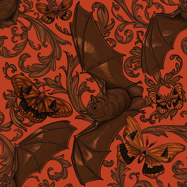 Bat and Moth Orange - Priced by the Half Yard/Cut Continuous - Mystic Moonlight by Rachel Hauer - PWRH086.ORANGE