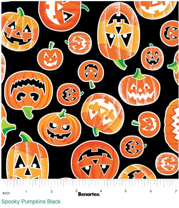 Spooky Pumpkins Glow in the Dark - Priced by the Half Yard/Cut Continuous - Chills & Thrills - Benartex Fabrics - 14611G-12