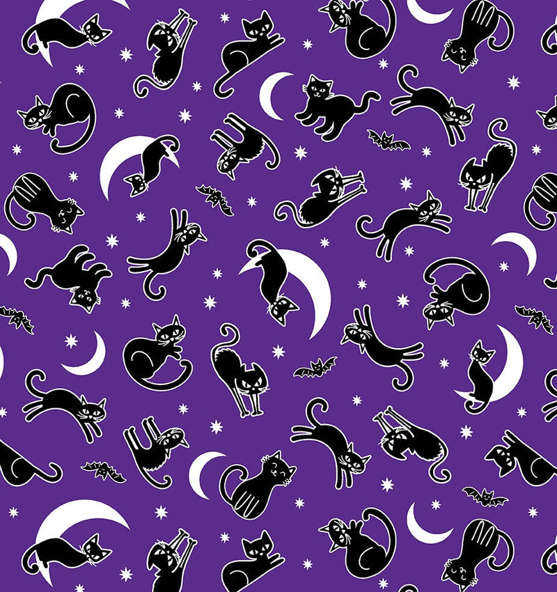 Spooky Cat Purple Glow in the Dark - Priced by the Half Yard/Cut Continuous - Chills & Thrills - Benartex Fabrics - 14612G-66